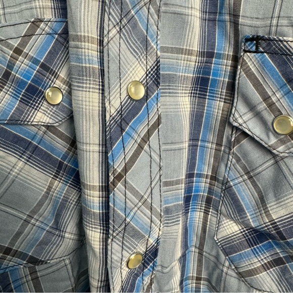 Wrangler Men’s Blue Plaid Pearl Snap Long Sleeve Western Wrancher Shirt 2XL - Picture 7 of 8